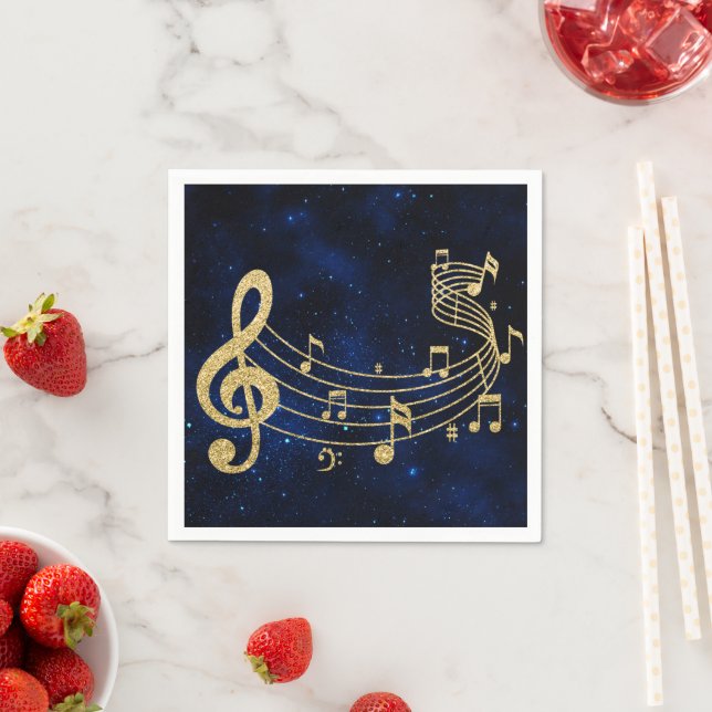 Snyggt Treble Clef Musik noter Blue Guld Pappersservett (Insitu)
