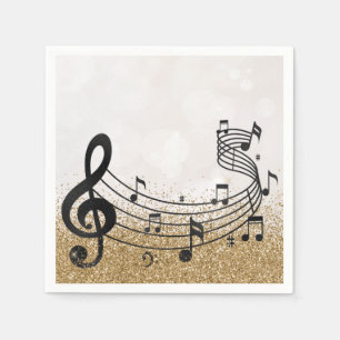 Snyggt Treble Musical Note Black GoldGlitter Pappersservett