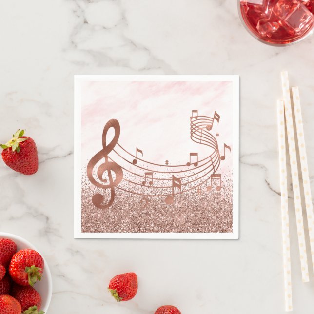 Snyggt Treble Musical Note Ro Guld Glitter Pappersservett (Insitu)