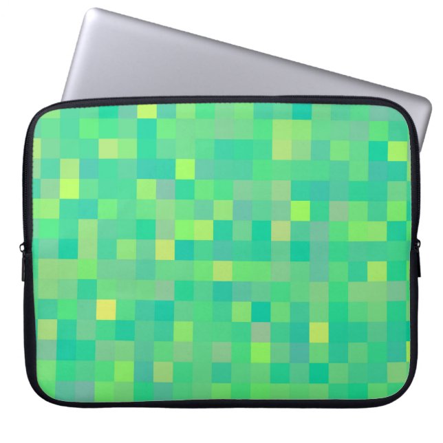 Snyggt Trendig Grönt/Gult Pixel Mosaic Mönster Laptop Sleeve (Framsidan)
