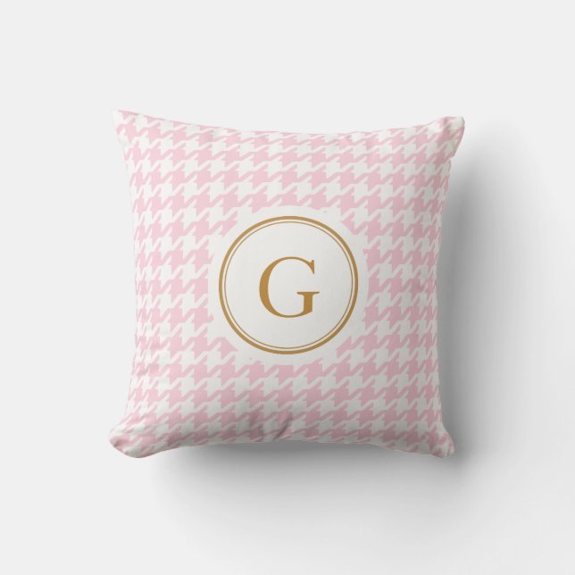 Snyggt trendig rosa-houndstooth med monogram kudde (Framsida)