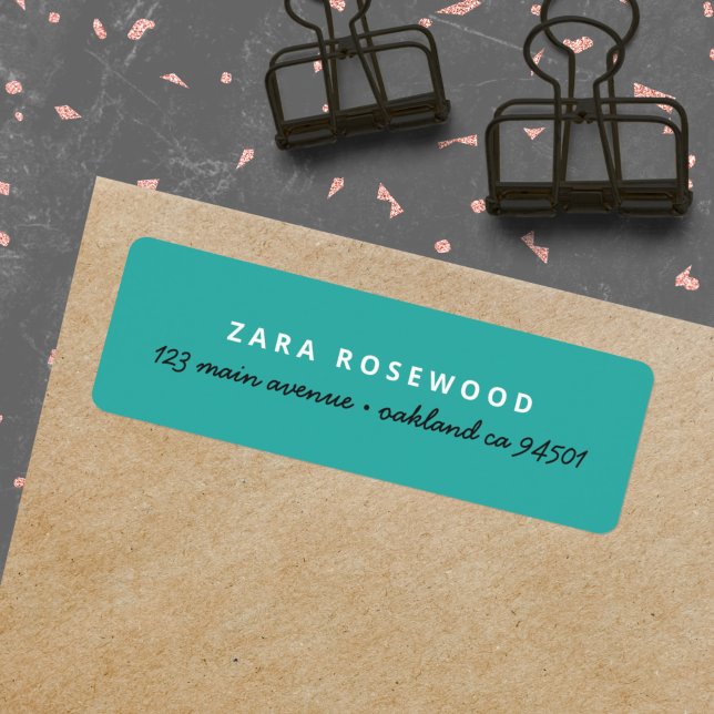 Snyggt Trendig Sea Grönt Returadress  Etikett (A fun modern pre-addressed label in sea green for cool and trendy everyday mailing)