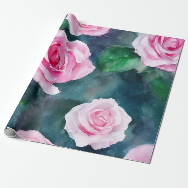 Snyggt Trendig Watercolor Rosa ros Collection Presentpapper (Utrullad)