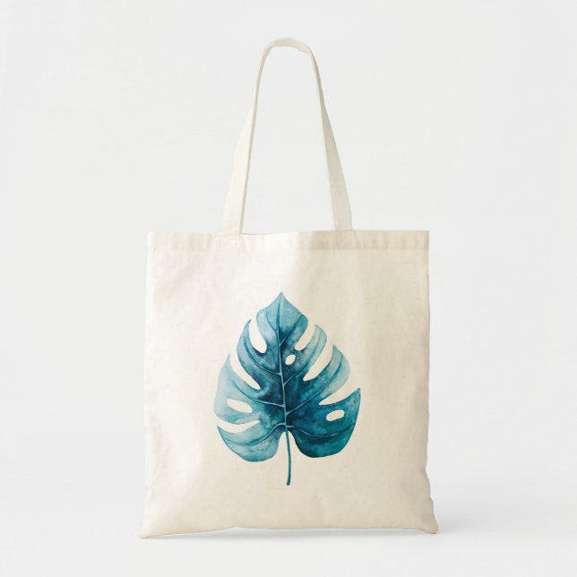 Snyggt Tropical Blue Monstera Löv Tygkasse (Framsidan)