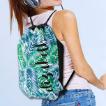 Snyggt Tropical Handflatan Gympapåse<br><div class="desc">En dragsträngssäck i snyggt har mönster på den tropiska handflatan fronden i turkosblått och grönt och ditt namn i chic. Skapa dig själv eller ge som gåva. MATCHING-objekt i vår resesamling.</div>
