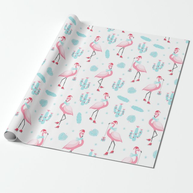 Snyggt Tropical Jul Rosa Flamingo Girly Presentpapper (Utrullad)