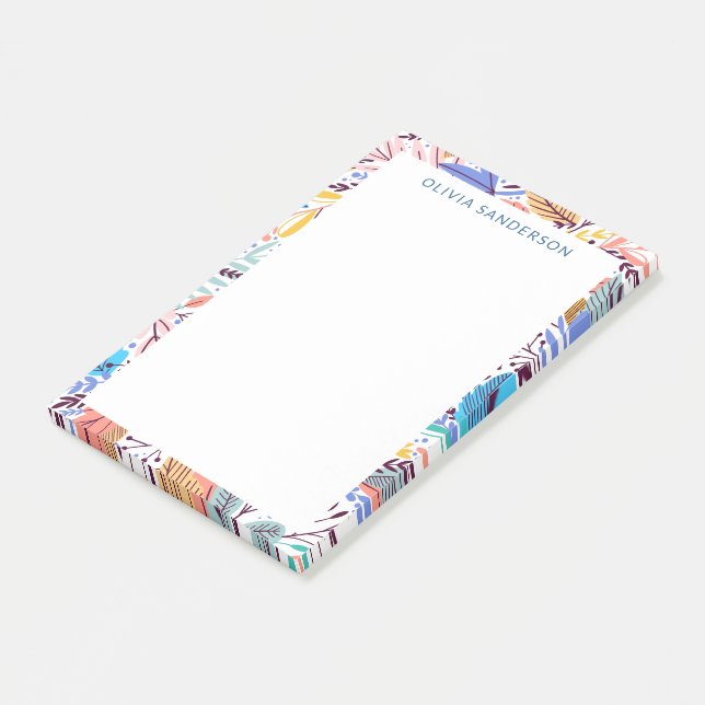 Snyggt Tropiska Blommigten Ram Personlig Namn Post-it Block (Vinklad)