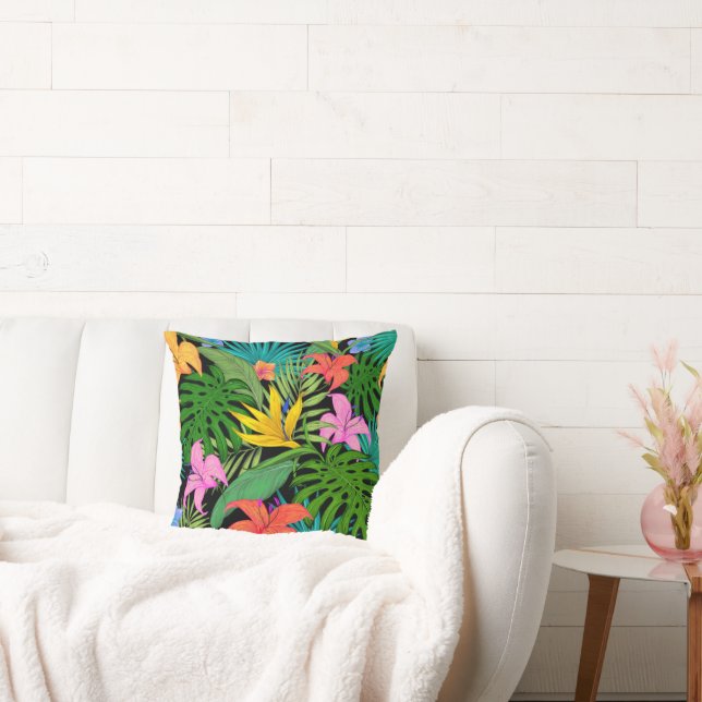 Snyggt Tropiska blommor och Löv Dekorativ kudde (Soffa)