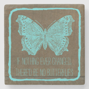 Snyggt Turcoise Blue Wood Butterfly Quote Underlägg Sten