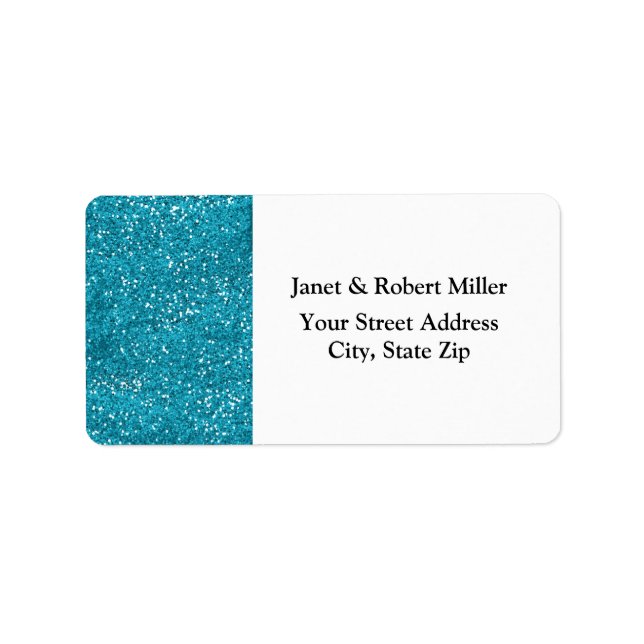 Snyggt Turcos Blue Glitter Adressetikett (Framsidan)