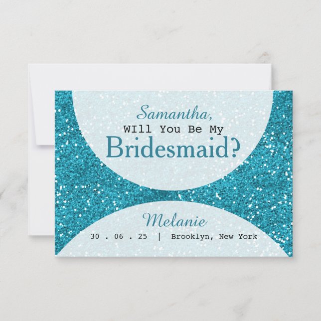 Snyggt Turcos Blue Glitter Bridesmaid Inbjudningar (Framsida)