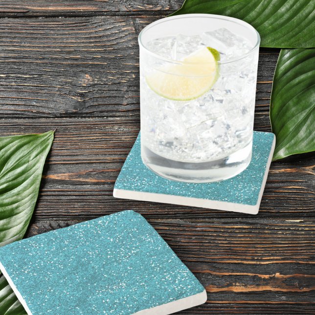 Snyggt Turcos Blue Glitter Stenunderlägg (Stylish Turquoise Blue Glitter Stone Coaster unique party favors)