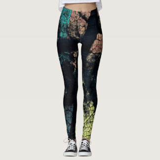 Snyggt Turcos Gult Orange Löv Leggings