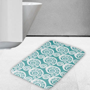 Snyggt Turcos & White Fern Löv Curls Swirls Badrumsmatta