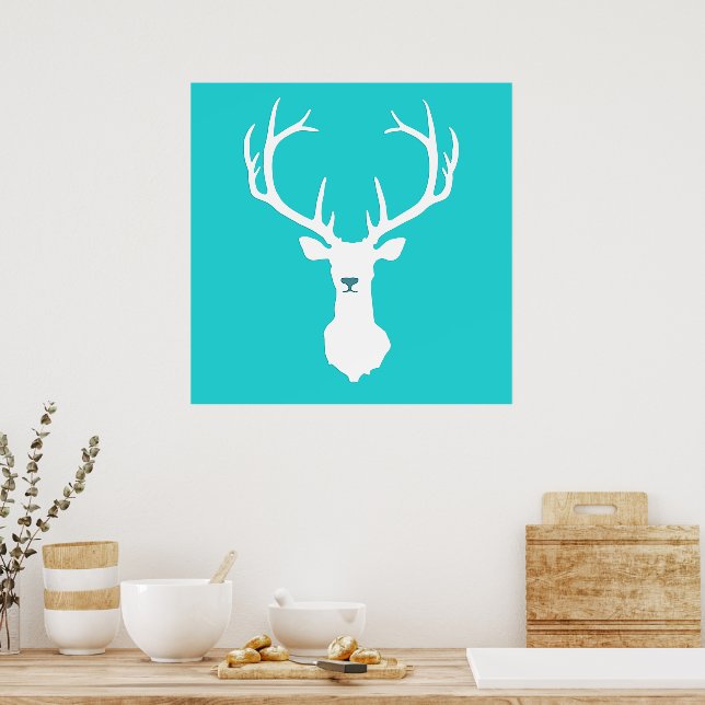 Snyggt Turcos White Svan Hjort Head Silhouette Poster (Kök)