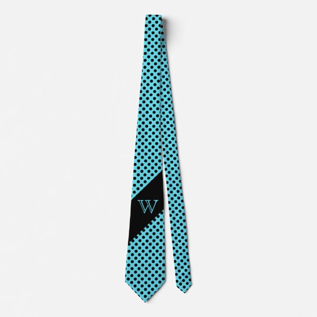 Snyggt Turkos & Black Polka Dot Monogram Tie Slips (Framsida)