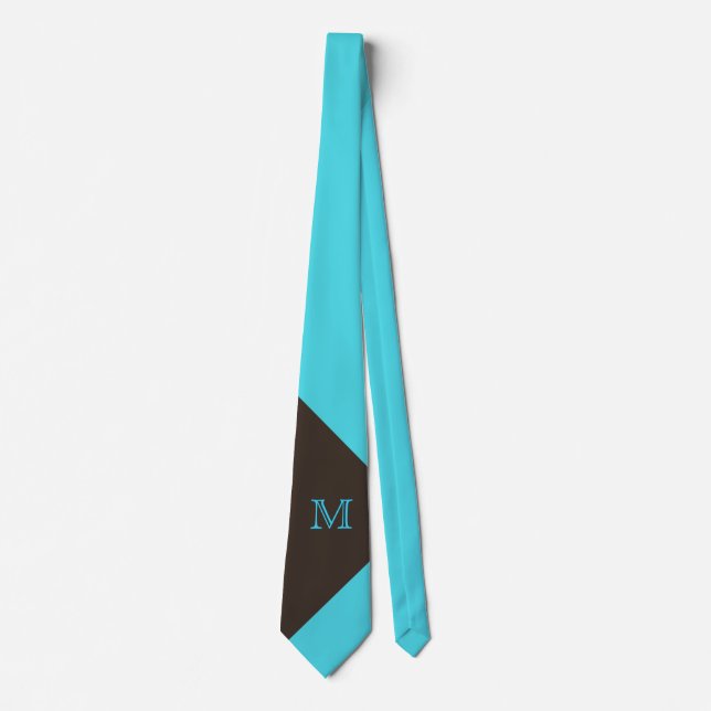 Snyggt Turkos och Brown Monogram Neck Tie Slips (Framsida)