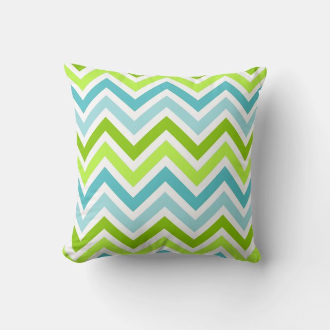 Snyggt Turkos och Grönt Chevron Mönster Pillow Kudde (Framsida)