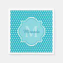 Snyggt Turkos Polka dots Monogram med Namn
