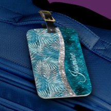 Snyggt turkos silver glitter löv monogram