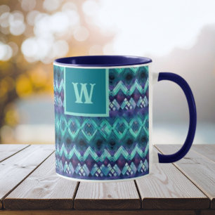 Snyggt Turquise Lila Tribal Mönster Monogram Mugg