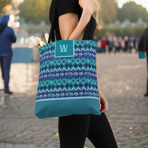Snyggt Turquise Lila Tribal Mönster Monogram Tygkasse