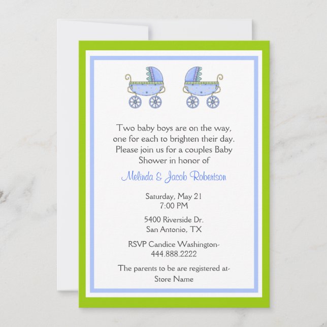 Snyggt Twin Boys Par Baby Shower-inbjudan Inbjudningar (Framsida)