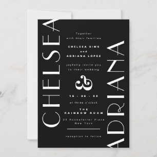 Snyggt Typography Black White Avslappnad Bröllop Inbjudningar