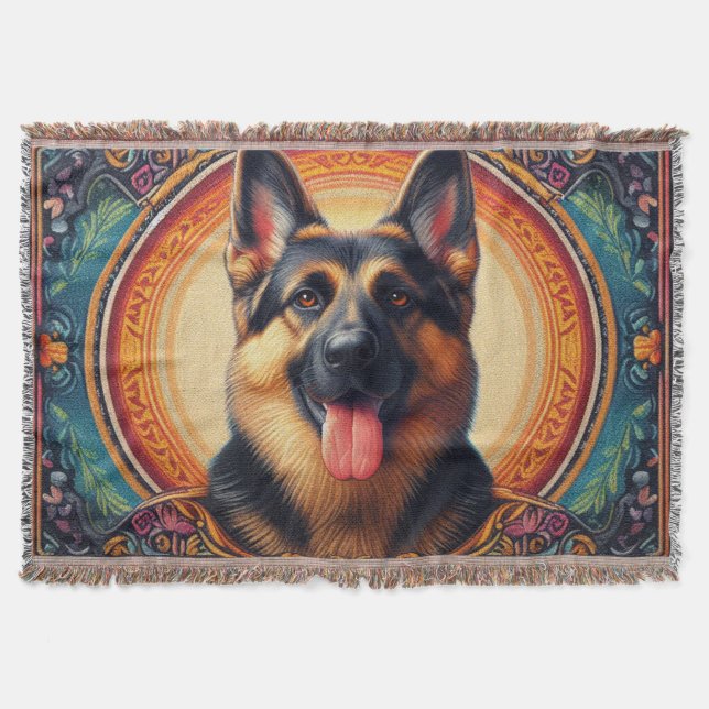 Snyggt Tysk Shepherd Hund Colorful Ram Filt (Framsidan)