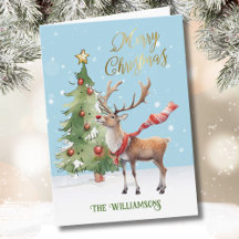 Snyggt Välklädd Watercolor Reindeer Träd