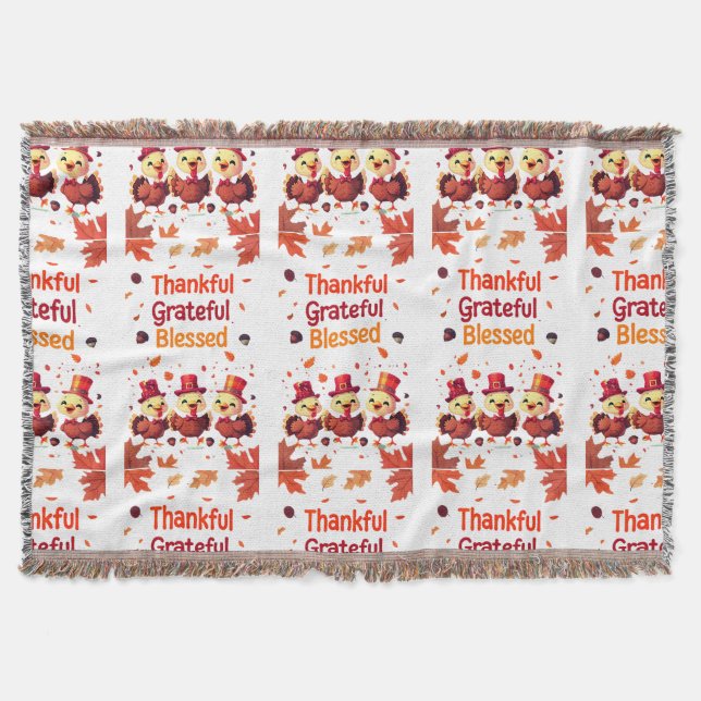 Snyggt välsignad, tacksam och tacksam Thanksgiving Filt (Framsidan)