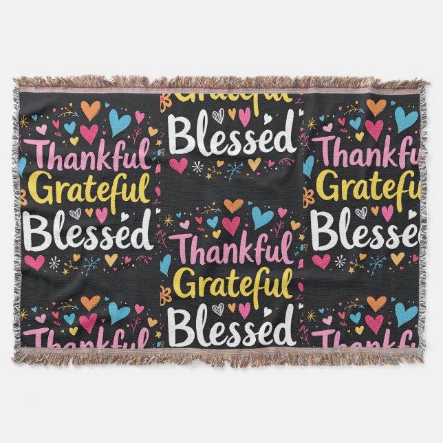 Snyggt välsignad, tacksam och tacksam Thanksgiving Filt (Framsidan)