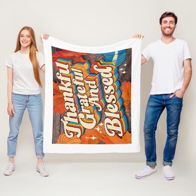 Snyggt välsignad, tacksam och tacksam Thanksgiving Fleecefilt (På plats)