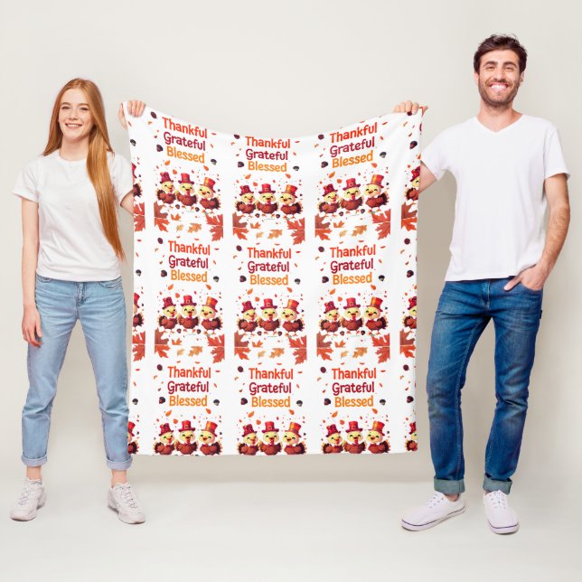 Snyggt välsignad, tacksam och tacksam Thanksgiving Fleecefilt (På plats)