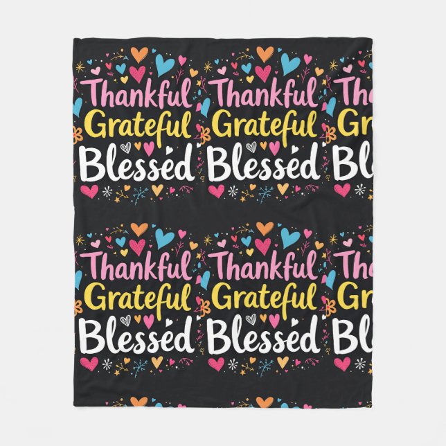 Snyggt välsignad, tacksam och tacksam Thanksgiving Fleecefilt (Framsidan)