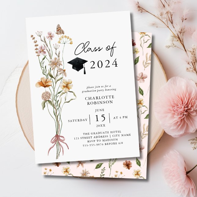 Snyggt Vår WildblomBouquet Studentfest Inbjudningar (Stylish Spring Wildflower Bouquet Graduation Party Invitation)