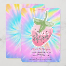 Snyggt Vattenfärg Jordgubbs Tie Dye Bebis-fest Inbjudningar