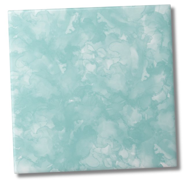 Snyggt Vattenskärg blått blått Kakelplatta (Simple Watercolor Monogram Turquoise Teal Blue Ceramic Tile)