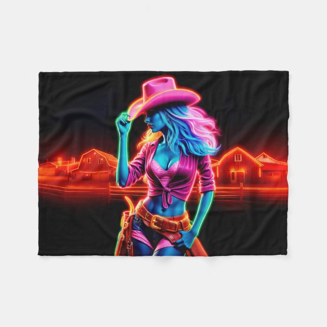 Snyggt vibrerande cowgirl med retroaktiv belysning fleecefilt (Framsidan (Horisontell))