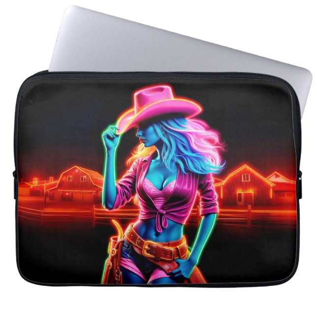 Snyggt vibrerande cowgirl med retroaktiv belysning laptop fodral (Framsidan)