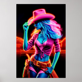 Snyggt vibrerande cowgirl med retroaktiv belysning poster