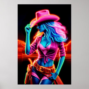 Snyggt vibrerande cowgirl med retroaktiv belysning poster