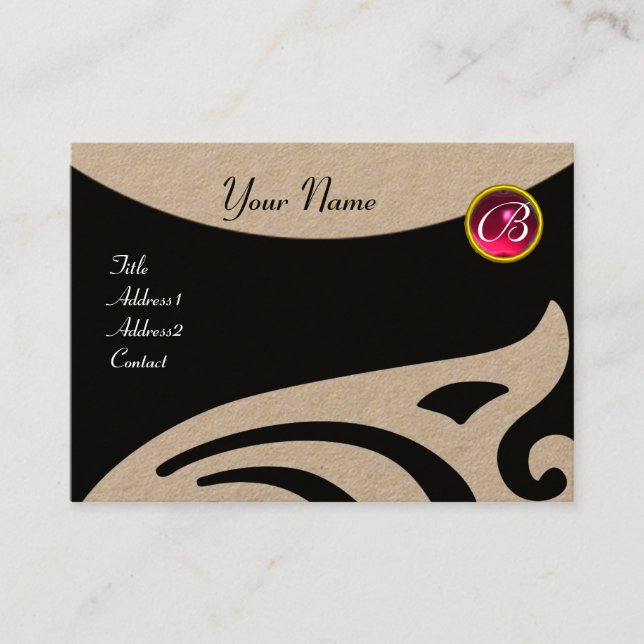 SNYGGT VINGAR FUCHSIA RED RUBY GEMSTONE MONOGRAM VISITKORT (Framsida)