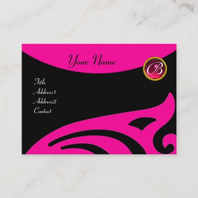 SNYGGT VINGAR MONOGRAM,RED RUBY,fuchsia rosa Visitkort (Framsida)