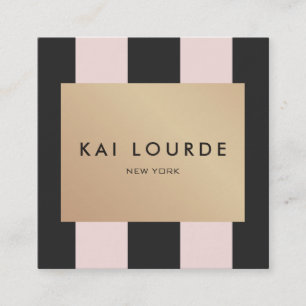Snyggt Vintage Guld Plaque Rosa Black Rand Fyrkantigt Visitkort