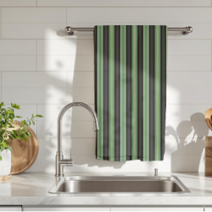 Snyggt Vintage Olive Sage Grönt Black 3D Stripe Kökshandduk