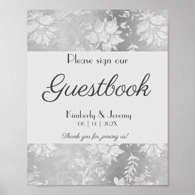 Snyggt Vintage Pewter Bröllop Guestbook-tecken Poster (Framsidan)