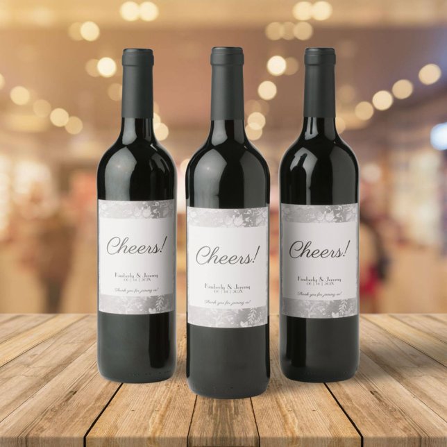 Snyggt Vintage Pewter Bröllop Vinflaska Etikett (Skapare uppladdad)