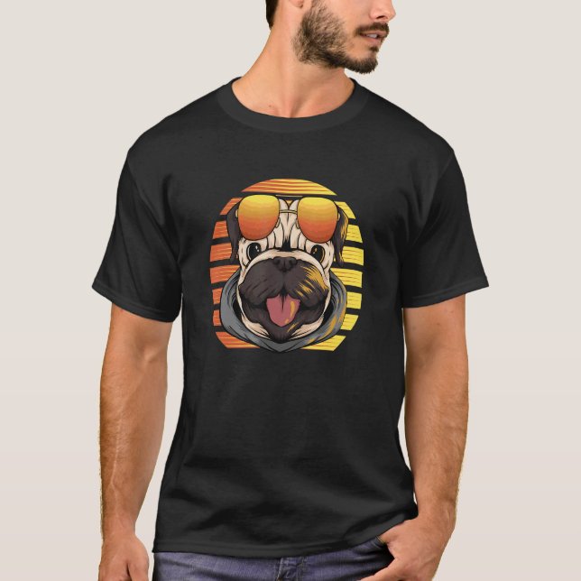 Snyggt Vintage Pug-ansikte T Shirt (Framsida)