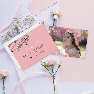 Snyggt Vintage Rosa Mis Quince Gratitude Photo Tack Kort